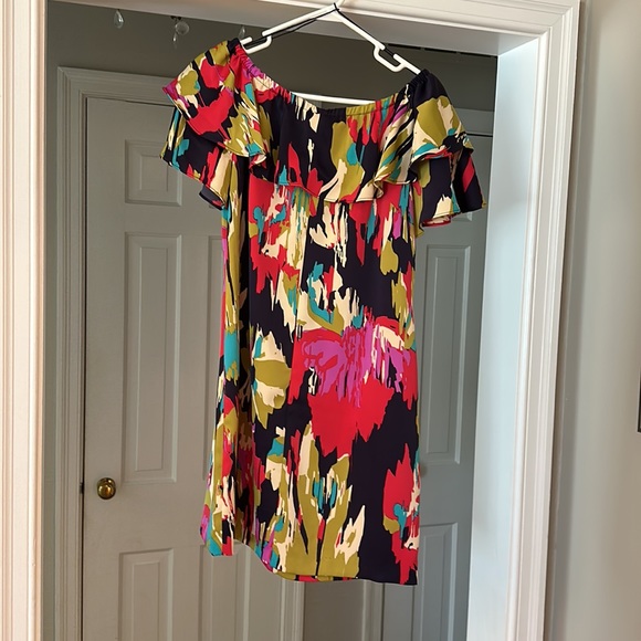 London Times abstract floral, off the shoulder, party dress, size 6 - Picture 4 of 5